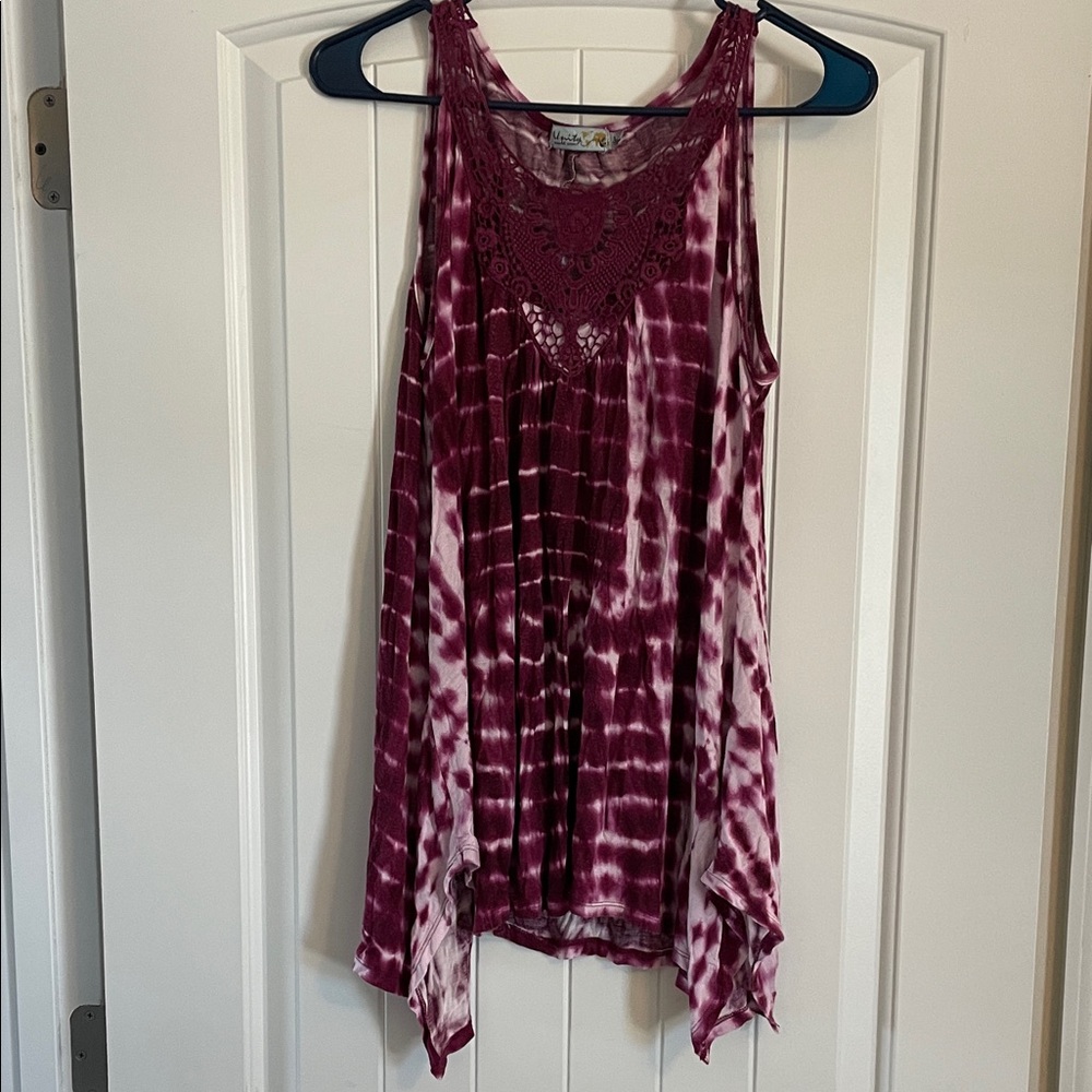 Unity World Wear Burgundy Tie-Dye Tank Top